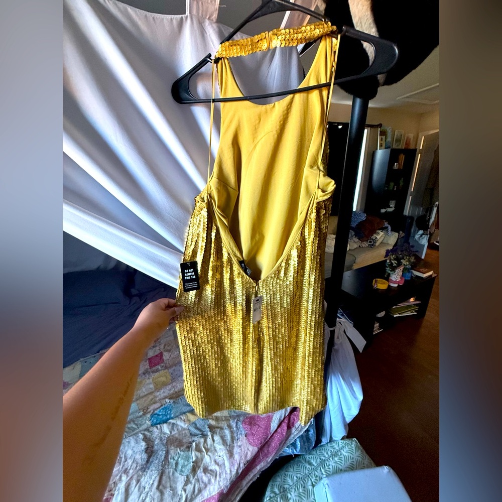 Express Gold Sequin Dress